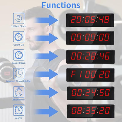 Large Stopwatch with Start/Stop Button, LED Digital Timer with Remote, Countdown Clock with Buzzer, Gym Clock for Home Gym, Interval Timer for Workout, Plug in (with Stand)