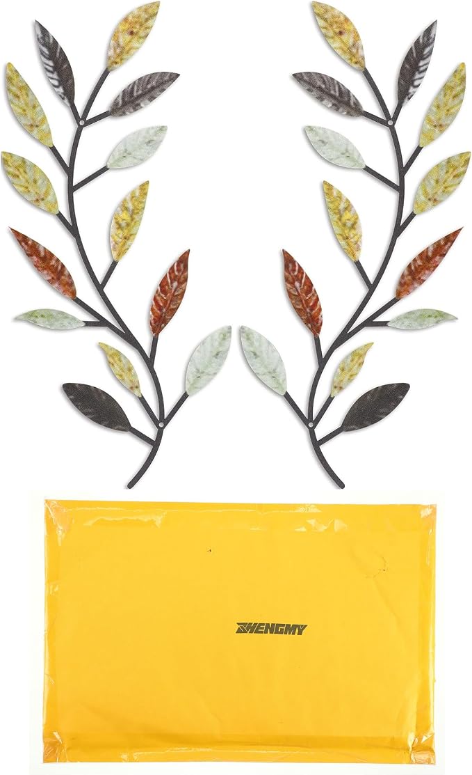 Zhengmy 2 Pieces Metal Tree Leaf Wall Decor Vine Olive Branch Leaf Wall Art Living Room, Hallway Wall Decor Outdoor Decoration(Multi Color)