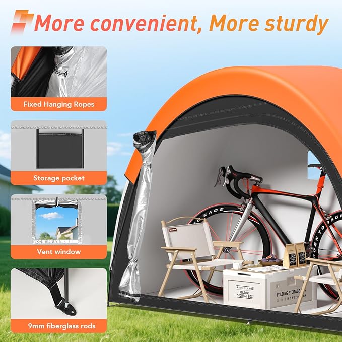 Upgraded Bike Tent with Rain Cover, Portable Outdoor Storage Shed for 2-3 Bikes, 210D Oxford Fabric PU4000 Waterproof, Bike Shed/Bike Cover for Motorcycles, Garden Tools, Lawn Mower