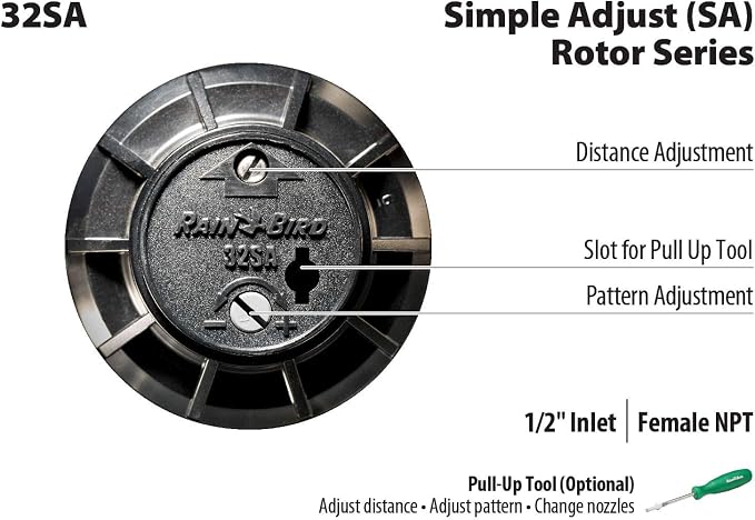 Rain Bird 32SA/4PKS Simple Adjust 32SA Gear Drive Rotor, Adjustable 40° - 360° Pattern, 19' - 32' Spray Distance, 16-Pack