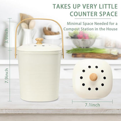 MUMTOP Bamboo Fiber Compost Bin Kitchen Countertop Compost Bin with lid – Small Compost Bin Made of Sustainable Bamboo Fiber Includes Charcoal Filter