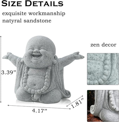 Laughing Buddha Sandstone Statues Mini Zen Monk Figurine Small Buddha Sculptures Fish Tank Decoration Landscaping Garden Outdoor Ornaments for Wealth Good Luck