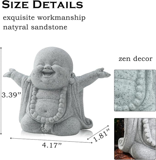 Laughing Buddha Sandstone Statues Mini Zen Monk Figurine Small Buddha Sculptures Fish Tank Decoration Landscaping Garden Outdoor Ornaments for Wealth Good Luck