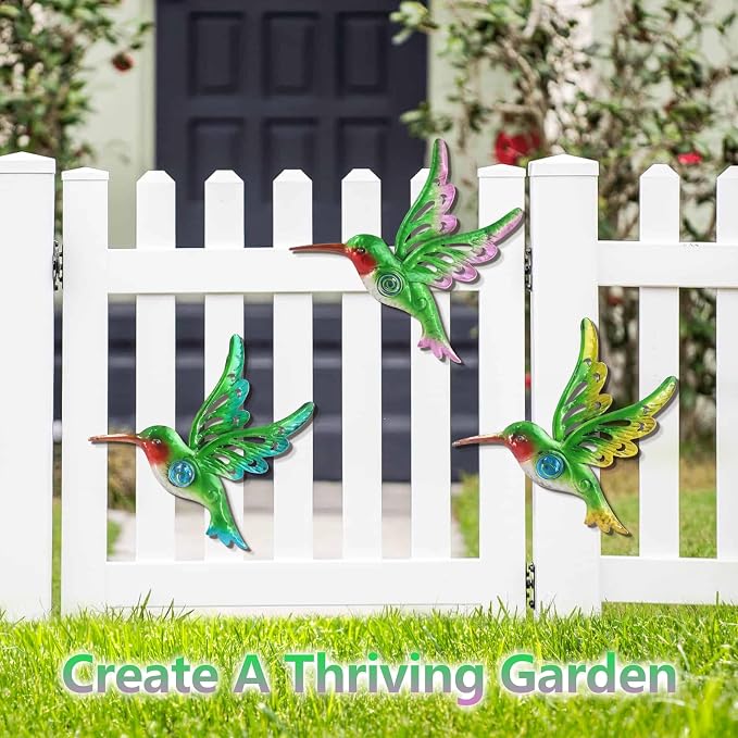 Metal Hummingbird Wall Decor, Wall Art Sculpture for Patio, interior decor | BVLFOOK; Great Indoor Outdoor Gift; Family decor; Set of 3, 9 Inch; Natural vibe