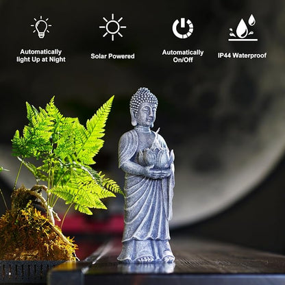 Solar Buddha Statue Outdoor - 11 Inch Tall Solar Outdoor Yard Zen Garden Decor - Ideal Gifts for Housewarming