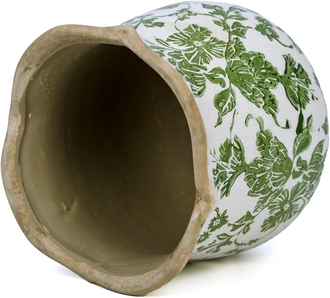 Dosayes Rustic Ceramic Planter, 6 Inch Tuscan Vintage Flower Pot with Drainage, Farmhouse Garden Pot for Indoor Plants, Kitchen & Garden Tuscan Decor, Plant Lover Gift (Green)