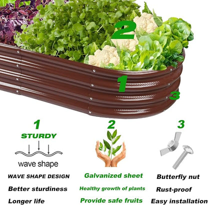 Rakukiri Raised Garden Bed GRS Certified Galvanized Planter Box Outdoor, 5ft Oval Rot-Resistant Metal Garden Bed Planter, Recycled Material Planter for Vegetables Flowers Herbs (Brown)
