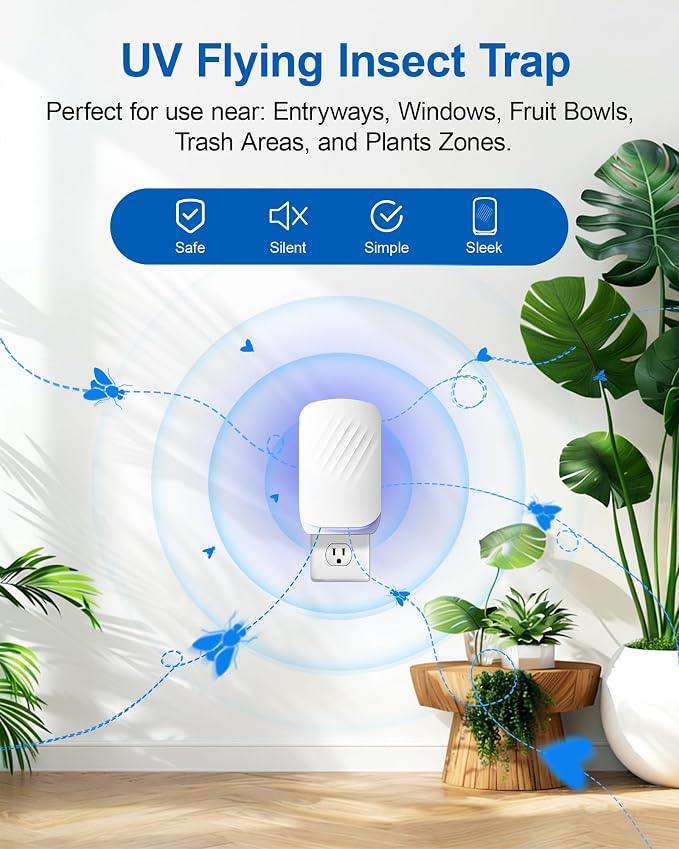 WowCatch Flying Insect Trap for Indoors (2 Devices & 4 Refill Cartridges), Plug in Fly Trap & Indoor Bug Catcher for Gnats, House & Fruit Flies, UV Bug Light, Mess-Free Alternative to Bug Zapper