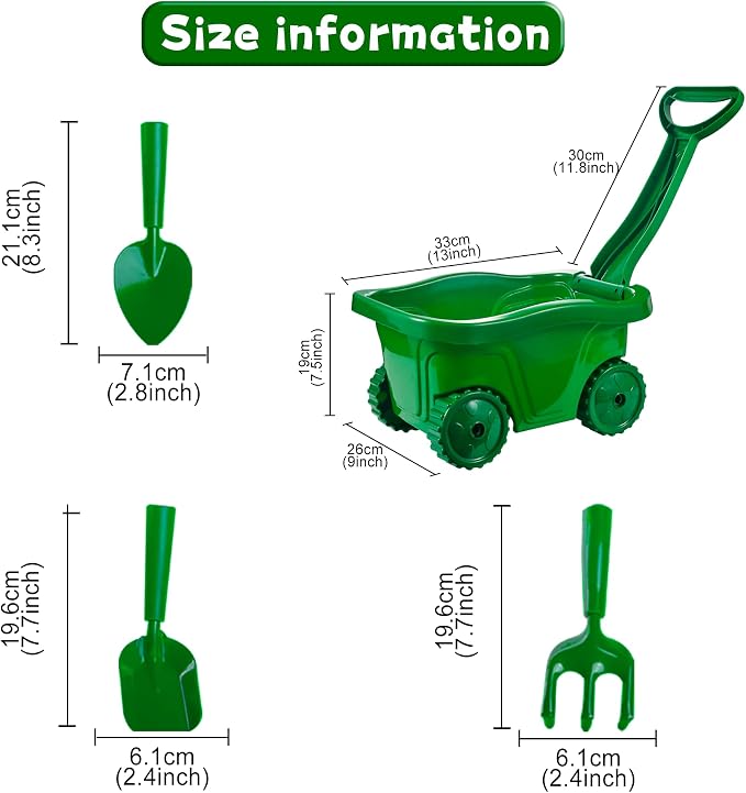 Kids Gardening Tools with Outdoor Yard Wheelbarrow Set Toys, Ages 3+ | Shovel Rake and Trowel, Summer Outdoor Weeds Yard Digging Play, Easter Birthday Gift for Boys Girls Age 3+Years Old