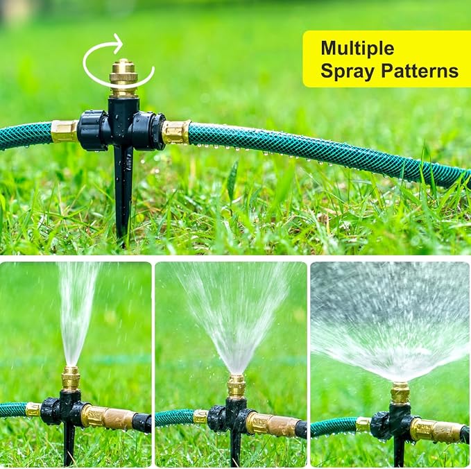 FANHAO Above Ground Irrigation Garden Sprinkler System, Metal Adjustable Garden Sprinkler Set, 360 Degree Large Area Coverage Irrigation Kit for Lawn, Patio, Flower Bed & Garden