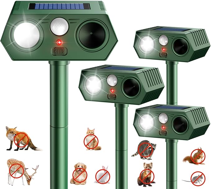 2026 Upgraded Solar Ultrasonic Animal Repeller Outdoor Deer Repellent Devices Waterproof, Motion Activated Animal Deterrent Devices to Scare Cat Squirrel Rabbit Raccoon Skunk for Yard Garden