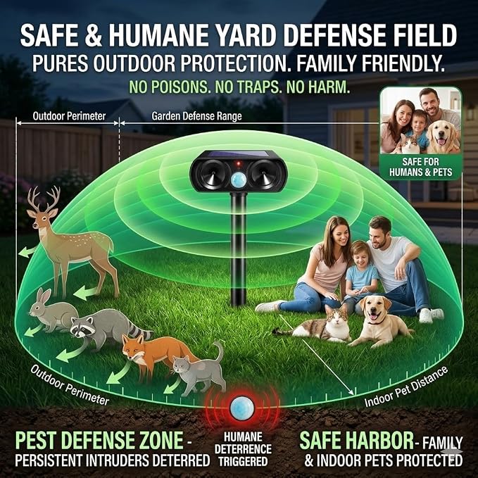 2026 2Pack Sonic Fortress Pro Deer Repellent Devices Solar Ultrasonic Animal Repellent with Motion Sensor,Squirrel Fortress Pro Raccoon Repellent to Scare Cat Skunk Rabbit Out of Plants Yard Garden