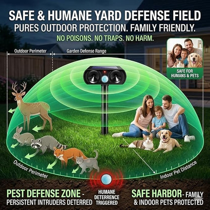 2026 2Pack Sonic Fortress Pro Deer Repellent Devices Solar Ultrasonic Animal Repellent with Motion Sensor,Squirrel Fortress Pro Raccoon Repellent to Scare Cat Skunk Rabbit Out of Plants Yard Garden