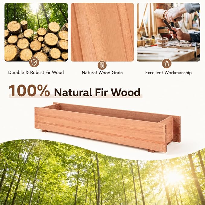 Giantex Raised Garden Bed, 36" x 7" x 6.5" Wooden Elevated Planter Box for Flower Vegetable Herb Garden, Window Mounted Plant Box for Planting Garden Backyard Patio