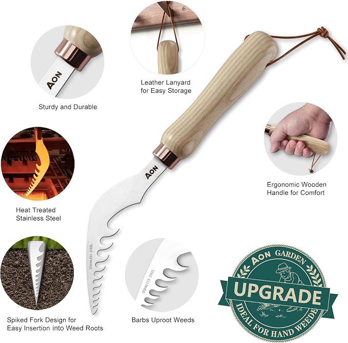 AON 2-Pack Crack Weeder & Root Remover Tool Set for Patios and Gardens | Heat-Treated, Rust-Resistant Steel Resists Bending and Breaking, Ergonomic Ash Wood Handles Offer a Comfortable Grip