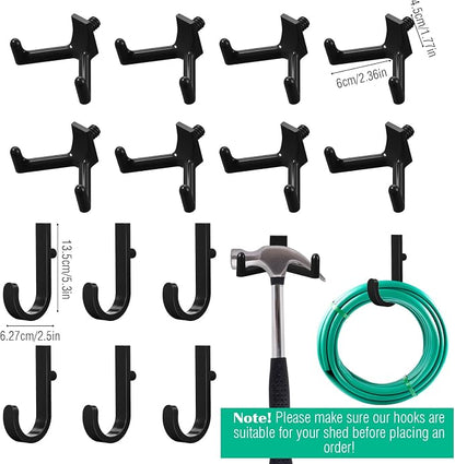 20 Pcs Storage Shed Tool Hooks Black Tool Hanger Compatible with Suncast Shed Accessories for Hanging Storage Shelves Organizer Accessories Parts Replacement Screws Brackets Ladders(J/v)