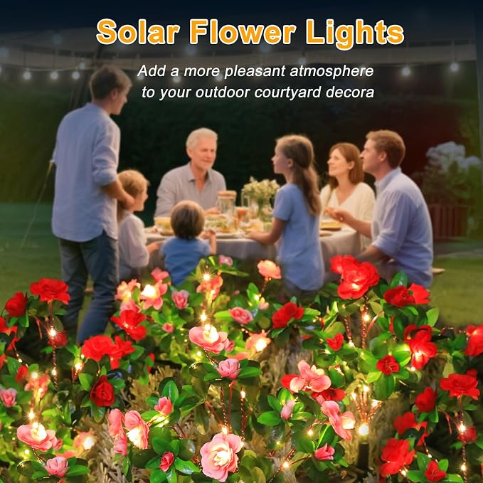 Garden 4 Pack LED Solar Flower Lights with More Realistic Azalea Flowers Solar Garden Lights Outdoor Waterproof for Yard Patio Lawn Pathway Walkway Decoration 4-Pack Red & Pink Combo