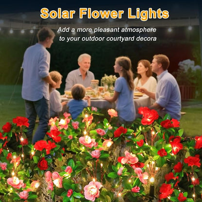 Garden 4 Pack LED Solar Flower Lights with More Realistic Azalea Flowers Solar Garden Lights Outdoor Waterproof for Yard Patio Lawn Pathway Walkway Decoration 4-Pack Red & Pink Combo