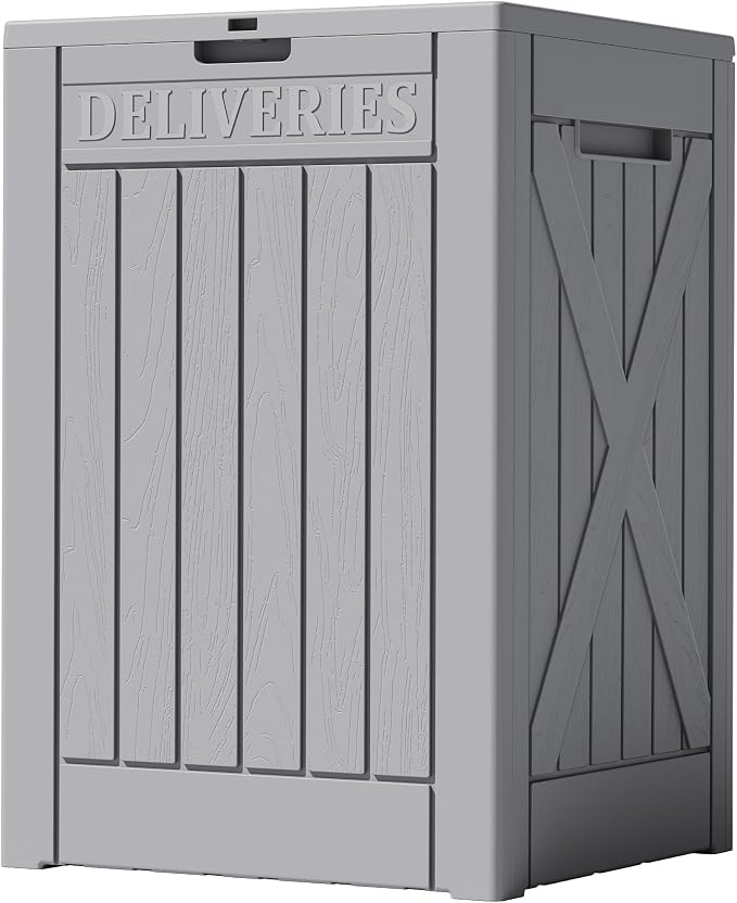 Greesum 48 Gallon Outdoor Package Delivery Box with Lock, Waterproof Secure Parcel Drop Box for Porch, Double-Wall Resin Storage, Gray