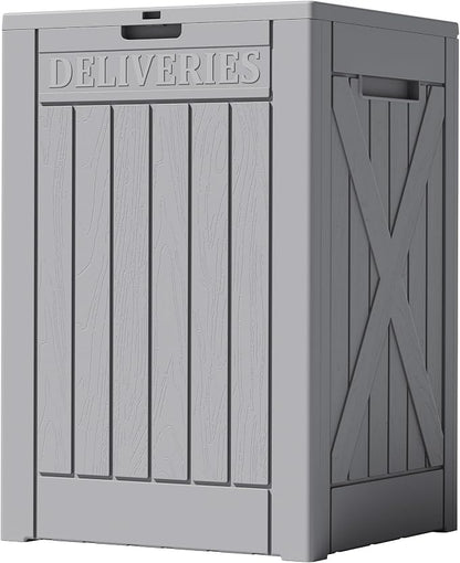 Greesum 48 Gallon Outdoor Package Delivery Box with Lock, Waterproof Secure Parcel Drop Box for Porch, Double-Wall Resin Storage, Gray