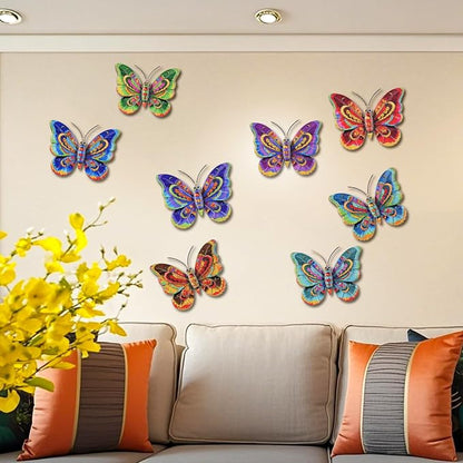 Junware 8 Pieces Metal Butterfly Wall Art Decor - 5.9" Outdoor Fence Wall Sculpture Decor, Hanging Decoration for Garden Yard Living Room Bedroom Patio Balcony, Nice Gift for Mom Friend
