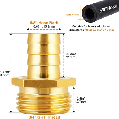 SIGURANTA 5/8" male hose fittings | Brass GHT Thread Spigot Connector | Outdoor Water Hose Fitting for Sprinkler Gun Connection | Garden Hose End Adapter (5/8" MHT Barb Fitting 10PCS)