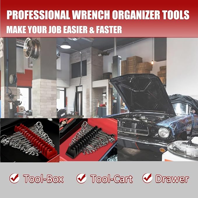 12 pcs Magnetic Modular Wrench Organizer Wrench Holder - Wrenchs Tool Organizers for Tool Drawer Storage, Wrenchs Rack with Metric SAE Labels, Tool Storage Set Holder Festival for Mechanics
