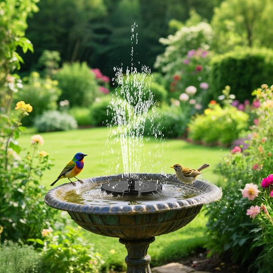 1.4W Solar Bird Bath Fountain Pump, Solar Fountain, Solar Powered Water Pump, Outdoor Water Fountain with 6-in-1 Nozzles, Free Standing Floating Solar Powered for Bird Bath, Pond, Pool, Outdoor