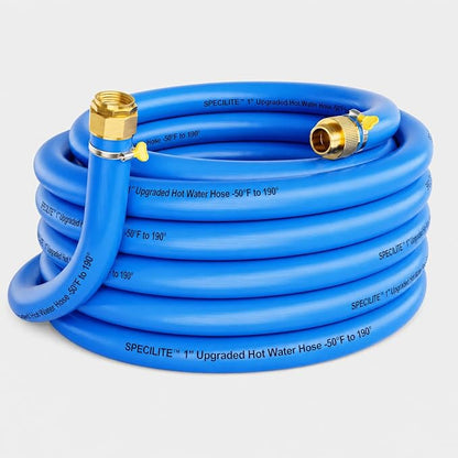 SPECILITE Hot/Cold Garden Water Hose 25 ftx 1 in, -50℉ To 190℉, Heavy Duty, Flexible, Burst 605 Psi, Lightweigh, Upgraded Rubber Pipe with 3/4" Brass Fittings For Backyard, Outdoor, Farm, Blue