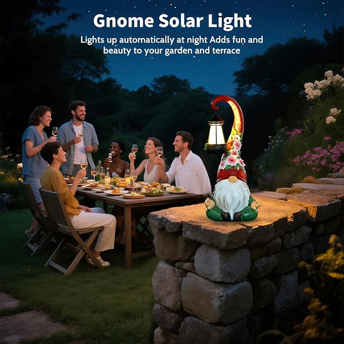 Zen Garden Gnomes Statues Solar Lights Figurine Outdoor Lantern | Lawn Porch Patio Yard Decor, Balcony Home, Birthday Gifts for Grandma Mom Women Sisters
