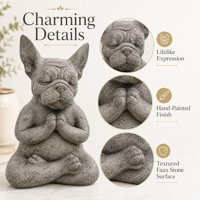 Meditating Buddha Bulldog Statue-Cute Funny Zen Animal Tabletop Decor for Home and Garden for Patio Lawn Yard Porch Ornament Garden Gift