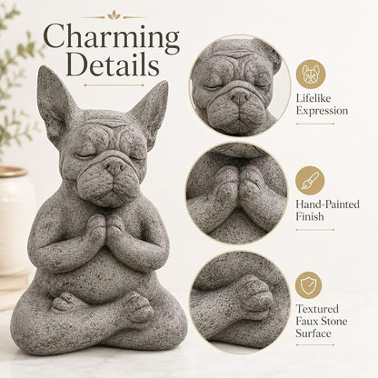 Meditating Buddha Bulldog Statue-Cute Funny Zen Animal Tabletop Decor for Home and Garden for Patio Lawn Yard Porch Ornament Garden Gift