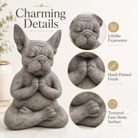 Meditating Buddha Bulldog Statue-Cute Funny Zen Animal Tabletop Decor for Home and Garden for Patio Lawn Yard Porch Ornament Garden Gift