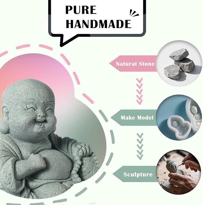 Little Buddha Statue for Home, Laughing Buddha Statue - Stone Meditation Zen Decor, Handmade Baby Buddha Figurine, Buda Indoor/Outdoor Aquarium Tank Desktop Decoration (Buddha Sculpture)