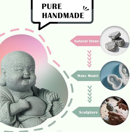 Little Buddha Statue for Home, Laughing Buddha Statue - Stone Meditation Zen Decor, Handmade Baby Buddha Figurine, Buda Indoor/Outdoor Aquarium Tank Desktop Decoration (Buddha Sculpture)