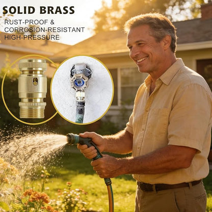 3/4 Inch GHT Solid Brass Garden Hose Quick Connect Fittings, Water Hose Connectors with Leak-Proof Seal for Outdoor Gardening and Cleaning Use (6, Gold)