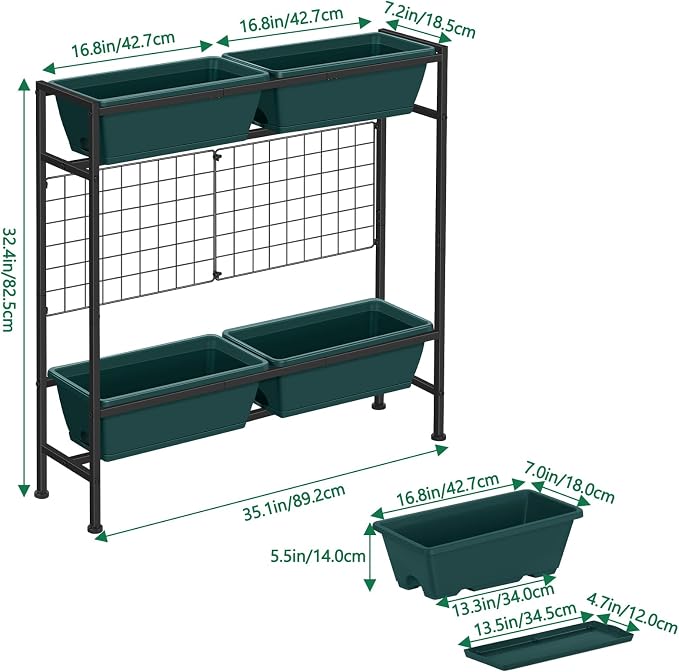 Vertical Raised Garden Beds 32.4" Tall Planter Raised Beds Boxes Patio Herb Garden Planter Outdoor with Metal Fences Legs for Small Climbing Plant Gardening Vegetables Patio Balcony Porch, Green