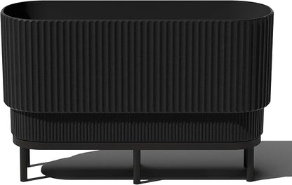 Veradek Demi Series Raised Long Planter for Indoor/Outdoor Use | Made from Plastic & Stone w/Wooden Stand | Modern Patio Décor for Flowers/Shrubs