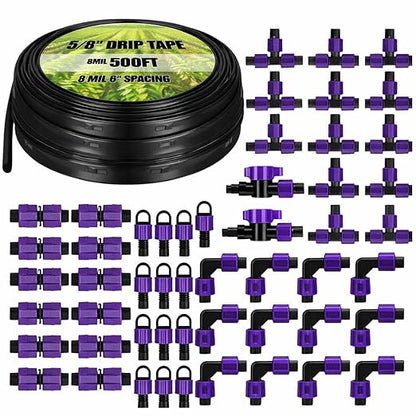 Tondiamo 500' 5/8 Inch Drip Tape Irrigation Tubing Kit 8 Mil 6" Spacing Garden Hose Watering Tube Line Automatic Equipment for Garden Irrigation System Farms, Landscape, Lawn