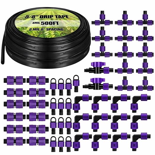 Tondiamo 500' 5/8 Inch Drip Tape Irrigation Tubing Kit 8 Mil 6" Spacing Garden Hose Watering Tube Line Automatic Equipment for Garden Irrigation System Farms, Landscape, Lawn