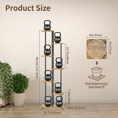 LASZOLA Black 6 Tiered Wood Plant Stand Indoor for Larger Heavy Duty Planter, Sturdy Multi Level Vertical Flowers Racks for Narrow Inside Floor, Decorate Shelving for Hold House Tree, Space Saving