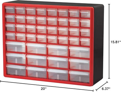 Akro-Mils 44 Drawer 10144REDBLK, Plastic Parts Storage Hardware and Craft Cabinet, Red & Black, (1-Pack) & 40717 Length Dividers for Plastic Storage Hardware, (6-Pack), Clear, Black