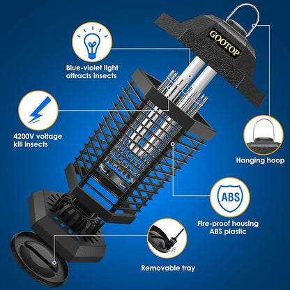 GOOTOP Bug Zapper Outdoor, Mosquito Zapper, 4200V 3 Prong Plug in Electric Fly Zapper, Mosquito Killer, Fly Traps, Flying Insects Zapper Indoor Outdoor, ABS Plastic Outer (Black)