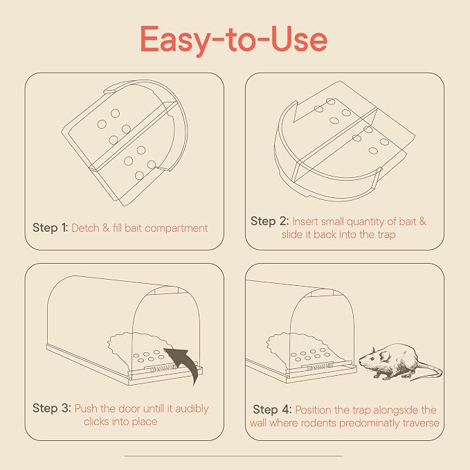 Campior Humane Mouse Trap Pack of 4, Live Mouse Traps Catch and Release for Indoors & Outdoors, Pet & Child Safe, 6.69" Reusable Plastic Mouse Cage with Spring Door, Cleaning Brush Included, Blue