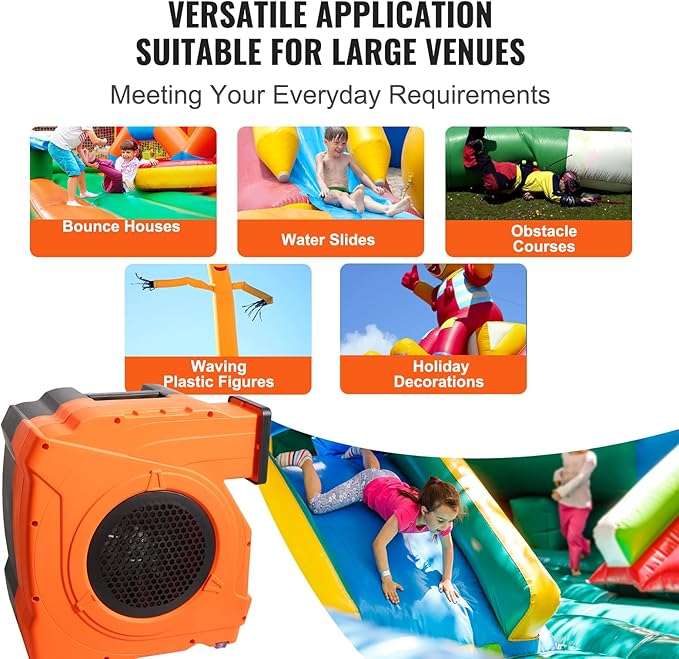 VEVOR Inflatable Blower, Electric Air Blower, Bounce House Blowing Pump, Commercial Corded Fan Pump for Castle Wate Slides Water Slide Bouncy Castle