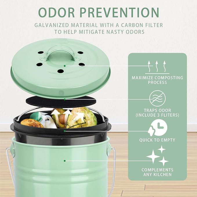 MUMTOP Compost Bin Kitchen Countertop Composter with lid – Small Compost ContainerI Includes Inner Compost Bucket Liner & Charcoal Filter