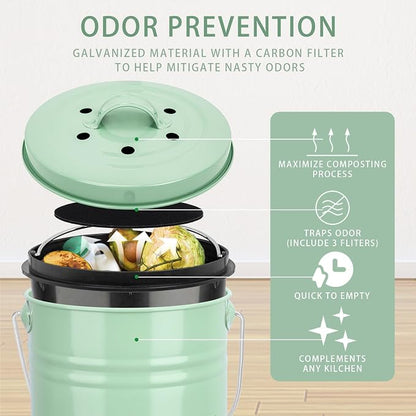 MUMTOP Compost Bin Kitchen Countertop Composter with lid – Small Compost ContainerI Includes Inner Compost Bucket Liner & Charcoal Filter