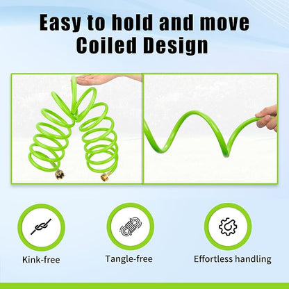 AUTOMAN Coil Garden Hose 15 ft, EVA Curly Water Hose with Brass Connectors, Recoil Garden Water Hose,Includes 7-Pattern Function Sprayer,Retractable,Corrosion Resistant Garden Coil Hose.