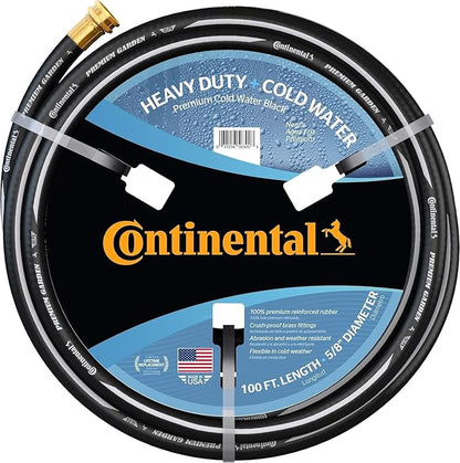 Continental Premium Garden Black Heavy Duty Cold Water Garden Hose, 5/8in Inside Diameter x 100ft Length, Male x Female Garden Hose Thread…