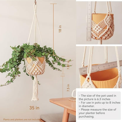 4 Pack Macrame Plant Hangers Indoor Up to 10 inch Pot, Boho Hanging Planters, Plant Holder with 8Pcs Stainless Steel Hooks